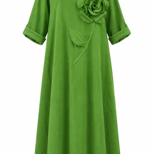Rochie lungă din raiat subțire cu floare decorativă RAF04