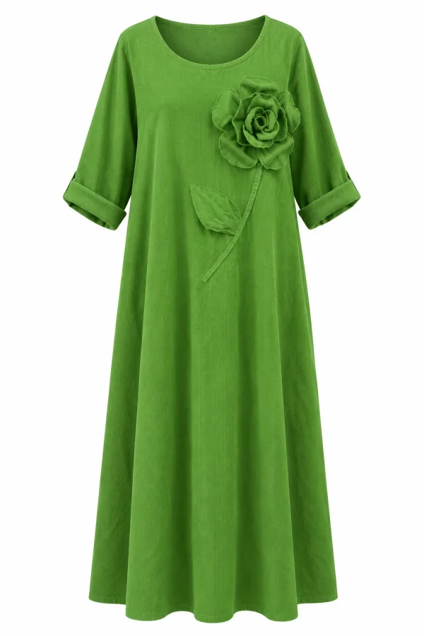 Rochie lungă din raiat subțire cu floare decorativă RAF04