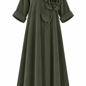 Rochie lungă din raiat subțire cu floare decorativă RAF05