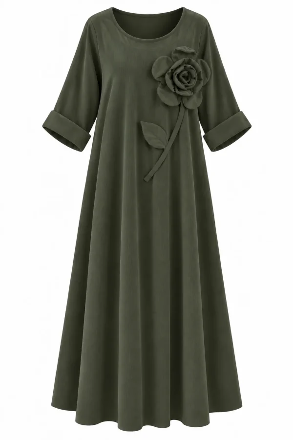 Rochie lungă din raiat subțire cu floare decorativă RAF05
