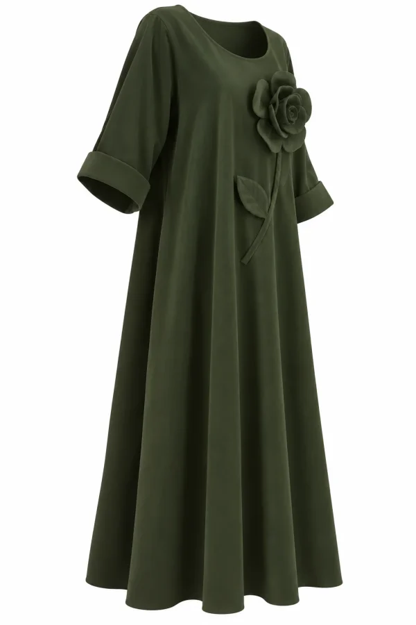 Rochie lungă din raiat subțire cu floare decorativă RAF05 - imagine 2