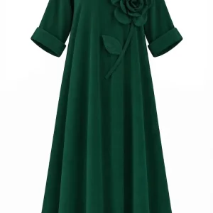Rochie lungă din raiat subțire cu floare decorativă RAF06