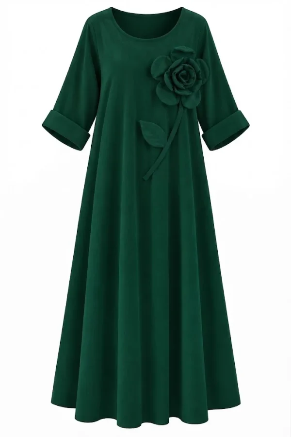 Rochie lungă din raiat subțire cu floare decorativă RAF06