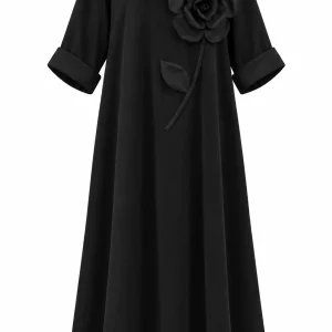 Rochie lungă din raiat subțire cu floare decorativă RAF07