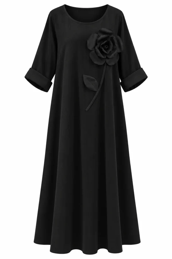 Rochie lungă din raiat subțire cu floare decorativă RAF07