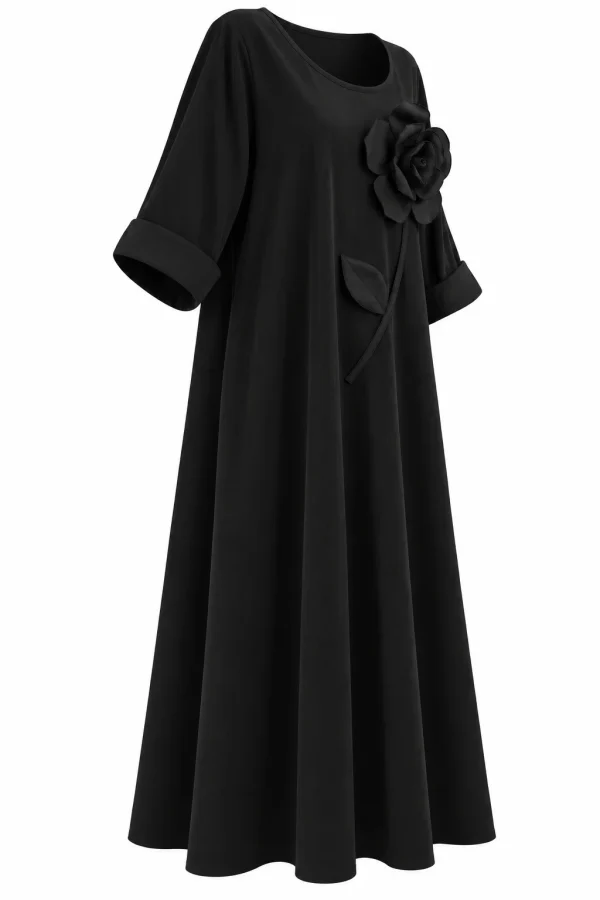 Rochie lungă din raiat subțire cu floare decorativă RAF07 - imagine 2