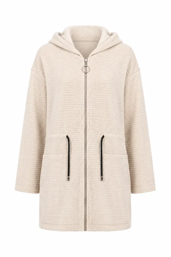 Cardigan lung cu glugă și fermoar RED05