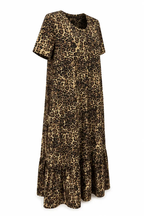 Rochie Animal Print cu Volan și Nasturi Decorativi RED111 - imagine 2