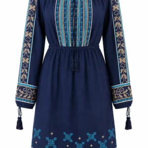 Rochie damă bleumarin cu broderie tradițională RED74