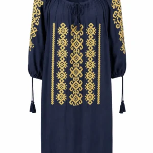 Rochie damă bleumarin cu broderie tradițională RED75