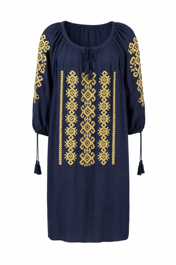 Rochie damă bleumarin cu broderie tradițională RED75
