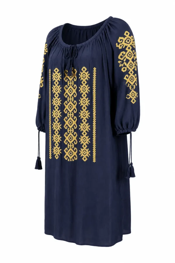 Rochie damă bleumarin cu broderie tradițională RED75 - imagine 2