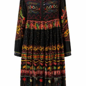 Rochie damă neagră cu imprimeu și broderii multicolore  RED78