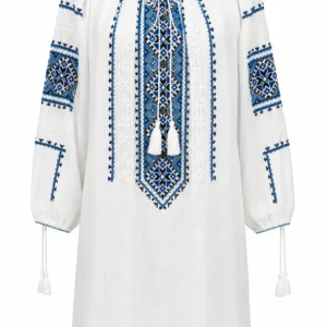 Bluză damă albă cu broderie tradițională albastră RED80