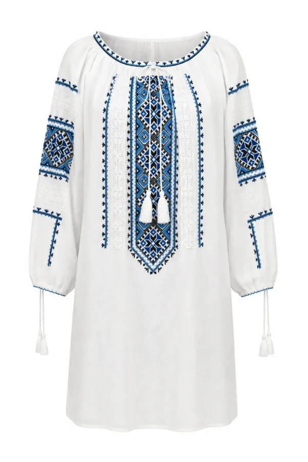 Bluză damă albă cu broderie tradițională albastră RED80
