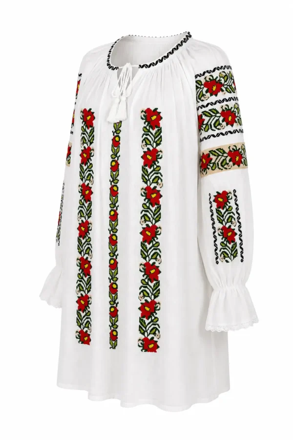 Bluză damă albă cu broderie florală tradițională RED82 - imagine 2