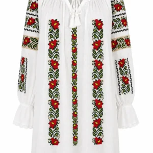 Bluză damă albă cu broderie florală tradițională RED82