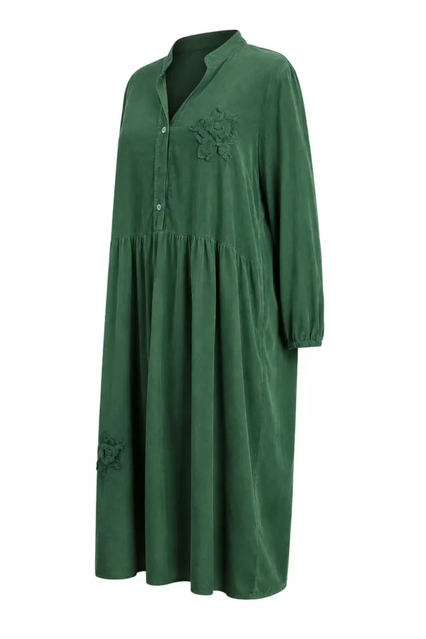 Rochie damă verde cu aplicații florale RED86 - imagine 2