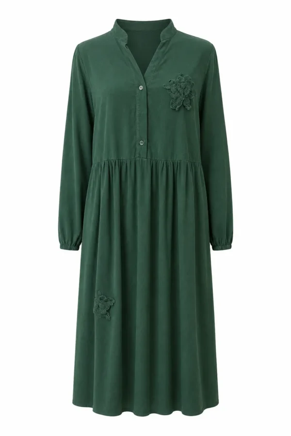 Rochie damă verde cu aplicații florale RED86