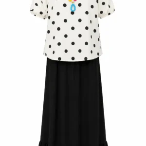 Compleu damă elegant – bluză cu buline și fustă lungă RED94