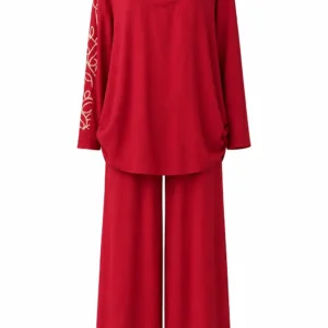 Compleu damă elegant – bluză și pantaloni roșii RED95