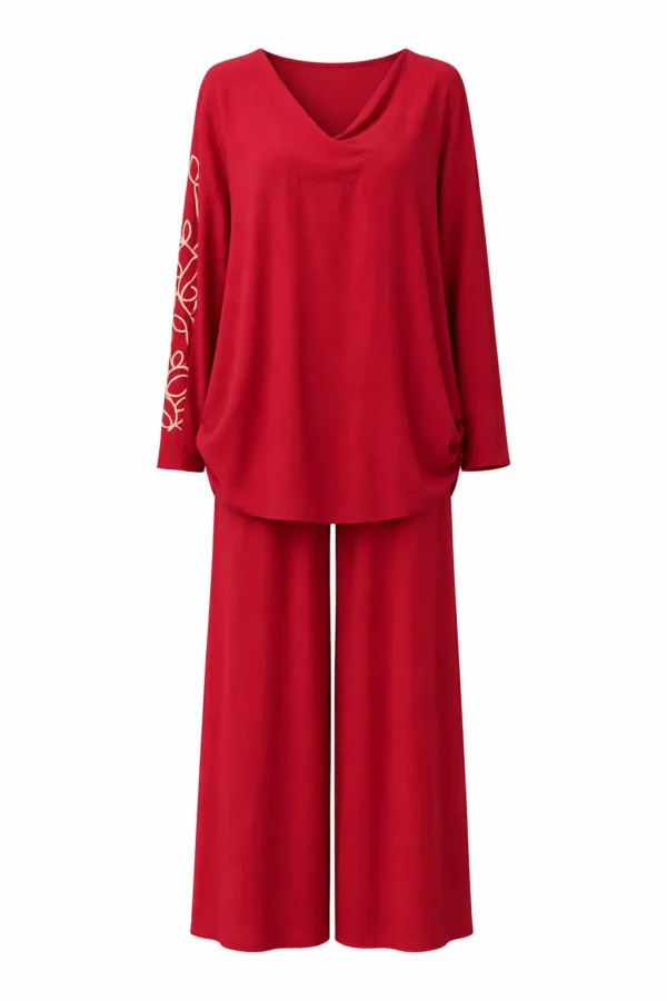 Compleu damă elegant – bluză și pantaloni roșii RED95