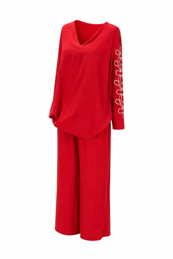 Compleu damă elegant – bluză și pantaloni roșii RED95 - imagine 2