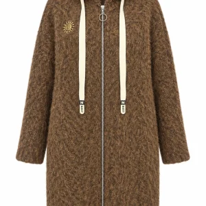 Cardigan damă cu glugă, fermoar și broșă decorativă CBP01