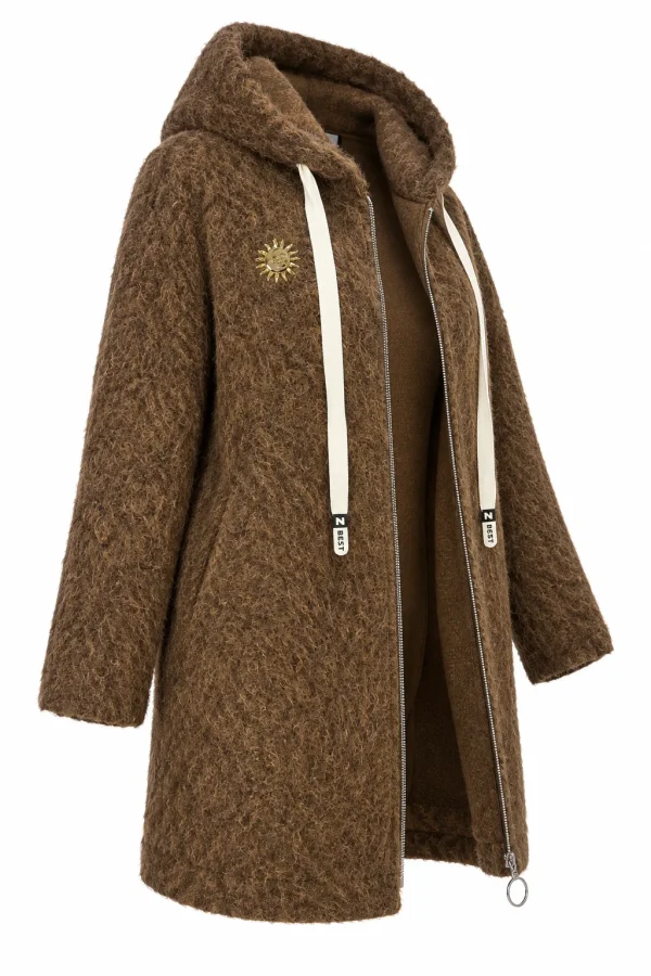 Cardigan damă cu glugă, fermoar și broșă decorativă CBP01 - imagine 2