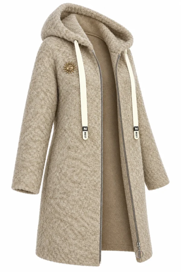 Cardigan damă cu glugă, fermoar și broșă decorativă CBP02 - imagine 2