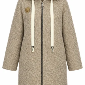 Cardigan damă cu glugă, fermoar și broșă decorativă CBP02