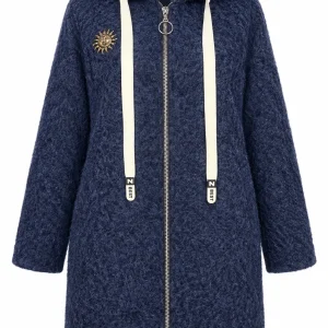 Cardigan damă cu glugă, fermoar și broșă decorativă CBP03