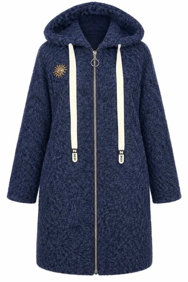 Cardigan damă cu glugă, fermoar și broșă decorativă CBP03
