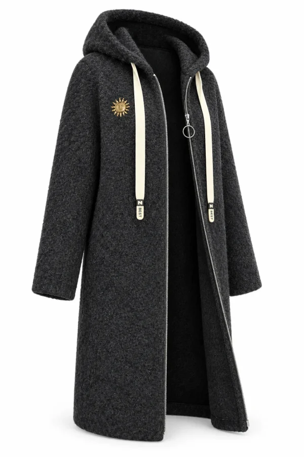 Cardigan damă cu glugă, fermoar și broșă decorativă CBP04 - imagine 2