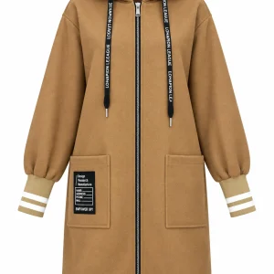 Cardigan damă lung cu glugă și mâneci din tricot CMT01