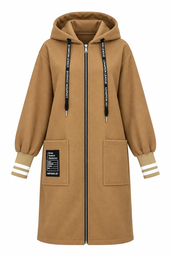 Cardigan damă lung cu glugă și mâneci din tricot CMT01