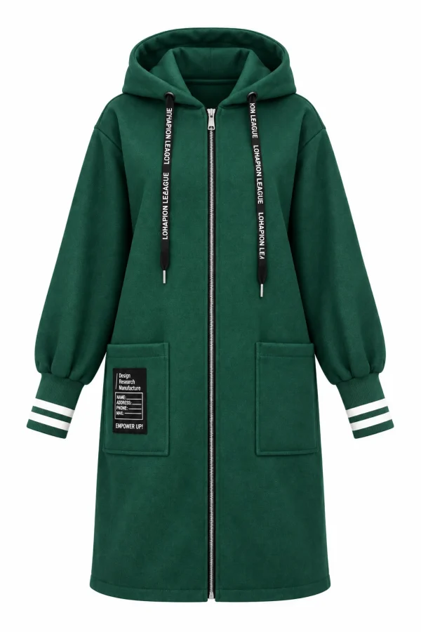 Cardigan damă lung cu glugă și mâneci din tricot CMT02