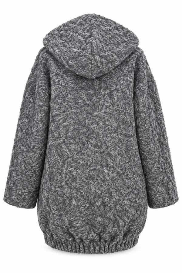 Cardigan damă cu glugă și material texturat pufos CSP01 - imagine 3