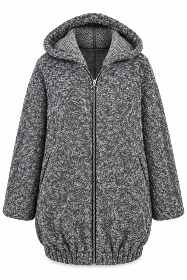 Cardigan damă cu glugă și material texturat pufos CSP01