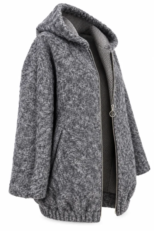 Cardigan damă cu glugă și material texturat pufos CSP01 - imagine 2