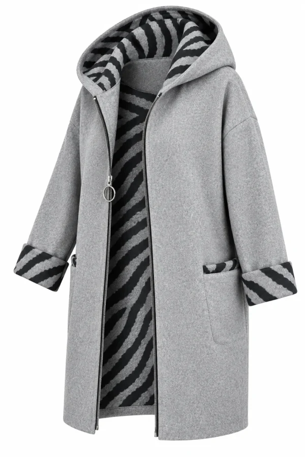 Cardigan damă cu glugă și interior animal print CZR01 - imagine 2
