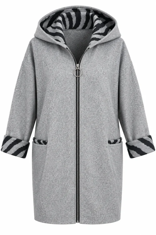 Cardigan damă cu glugă și interior animal print CZR01