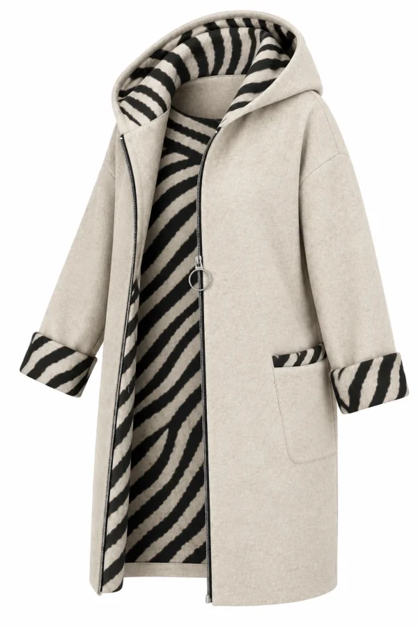 Cardigan damă cu glugă și interior animal print CZR02 - imagine 2