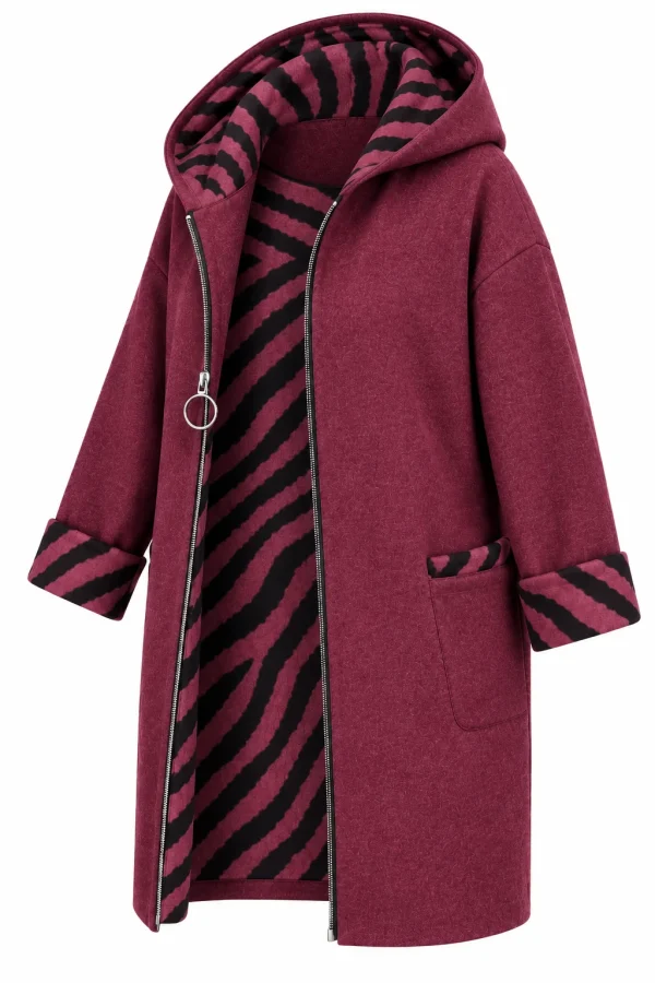 Cardigan damă cu glugă și interior animal print CZR03 - imagine 2