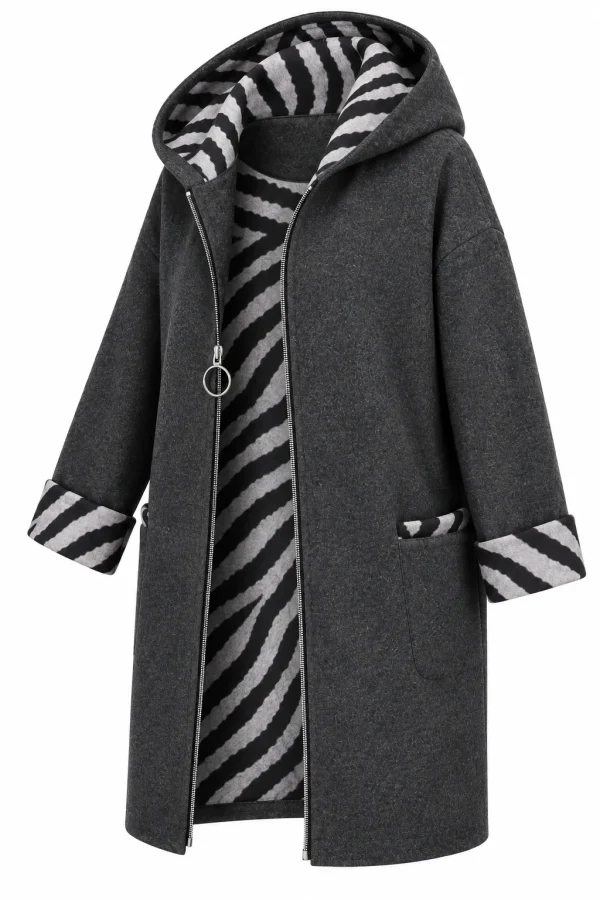 Cardigan damă cu glugă și interior animal print CZR06 - imagine 2