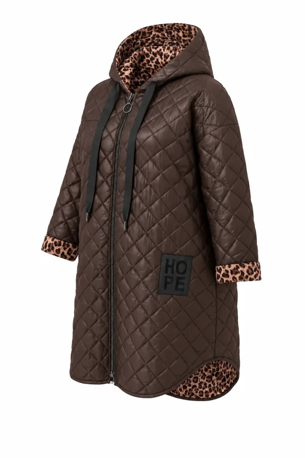 Geacă damă lungă elegantă din fâș J06M - imagine 3